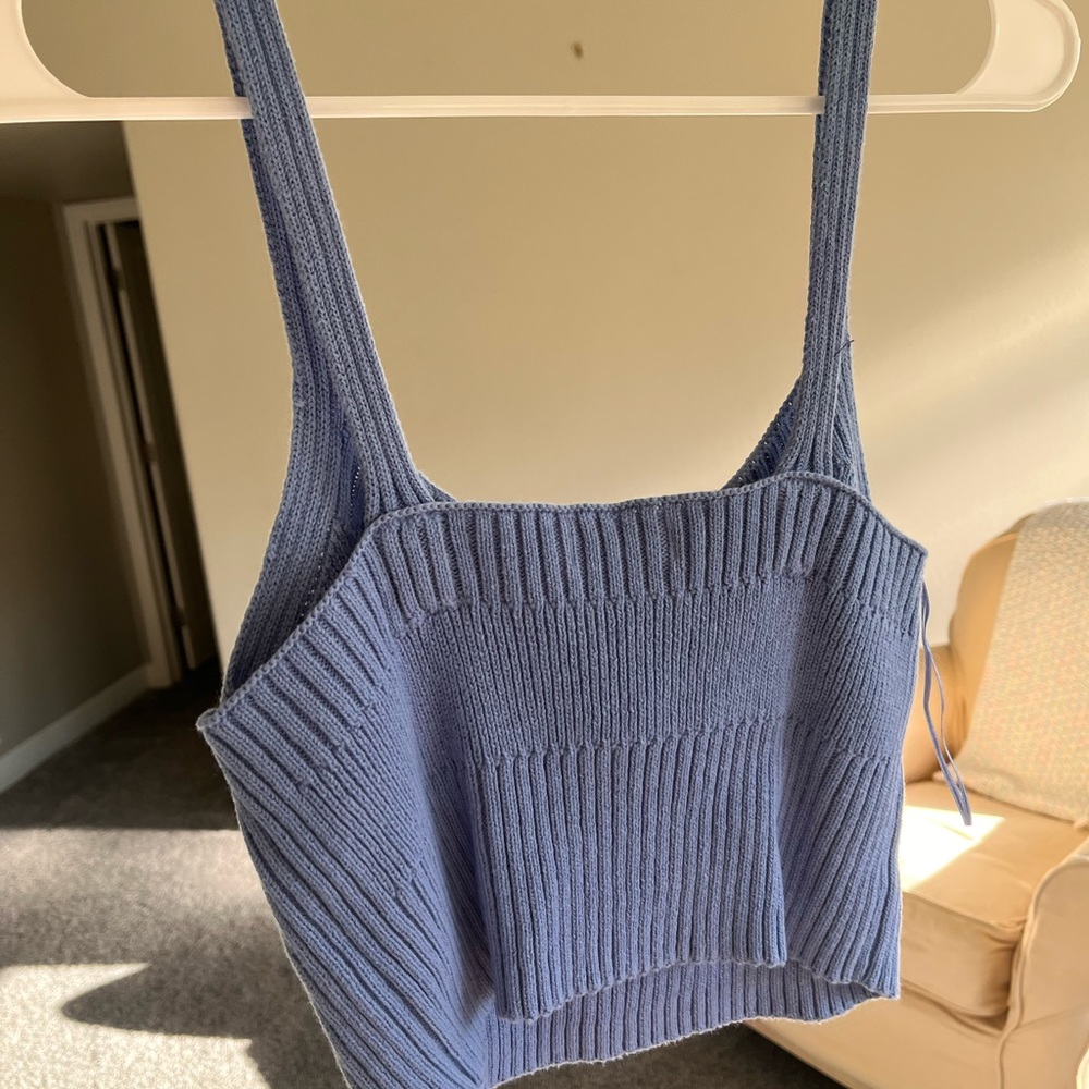blue knit tank top, brand new